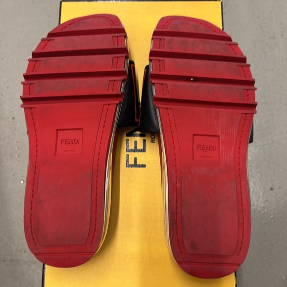 FENDI Fiend Roma Amor black red leather air sole slides sandals - Picture 5 of 8